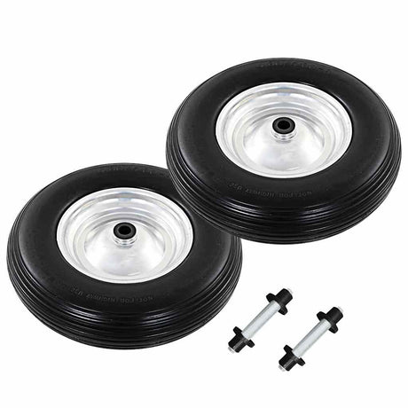 Vidaxl kruiwagenwielen met assen 4,00-8 390 mm massief pu 2 st