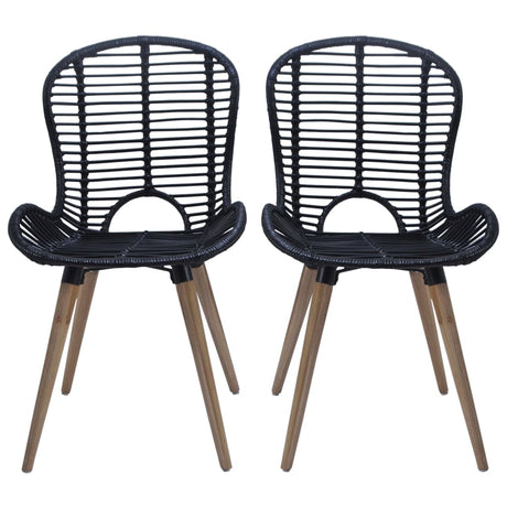 Vidaxl eetkamerstoelen 2 st natuurlijk rattan zwart