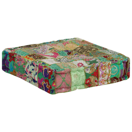 Vidaxl poef patchwork vierkant handgemaakt 50x50x12 cm katoen groen