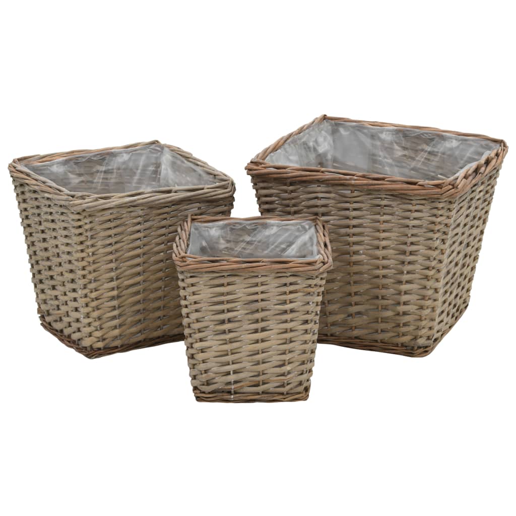 Vidaxl plantenbakken verhoogd 3 st wicker met pe-voering