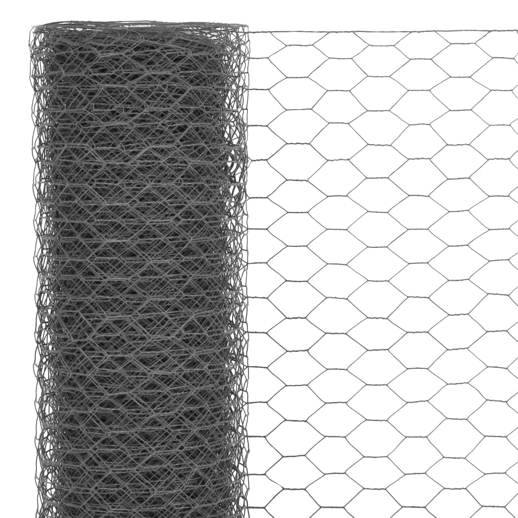 Vidaxl kippengaas 25x1,5 m staal met pvc coating grijs