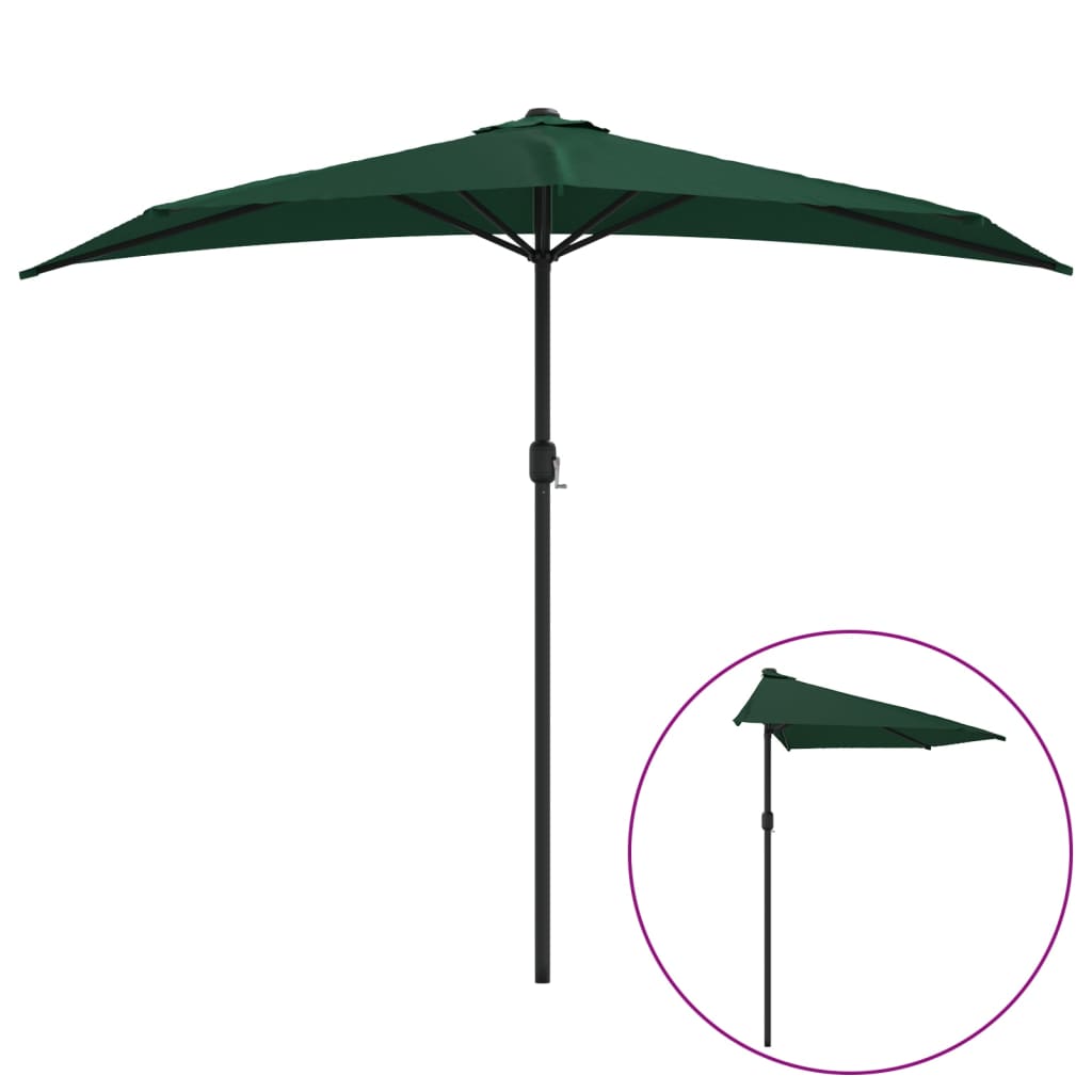 VidaXL Balkonparasol half met aluminium paal 270x144 cm groen