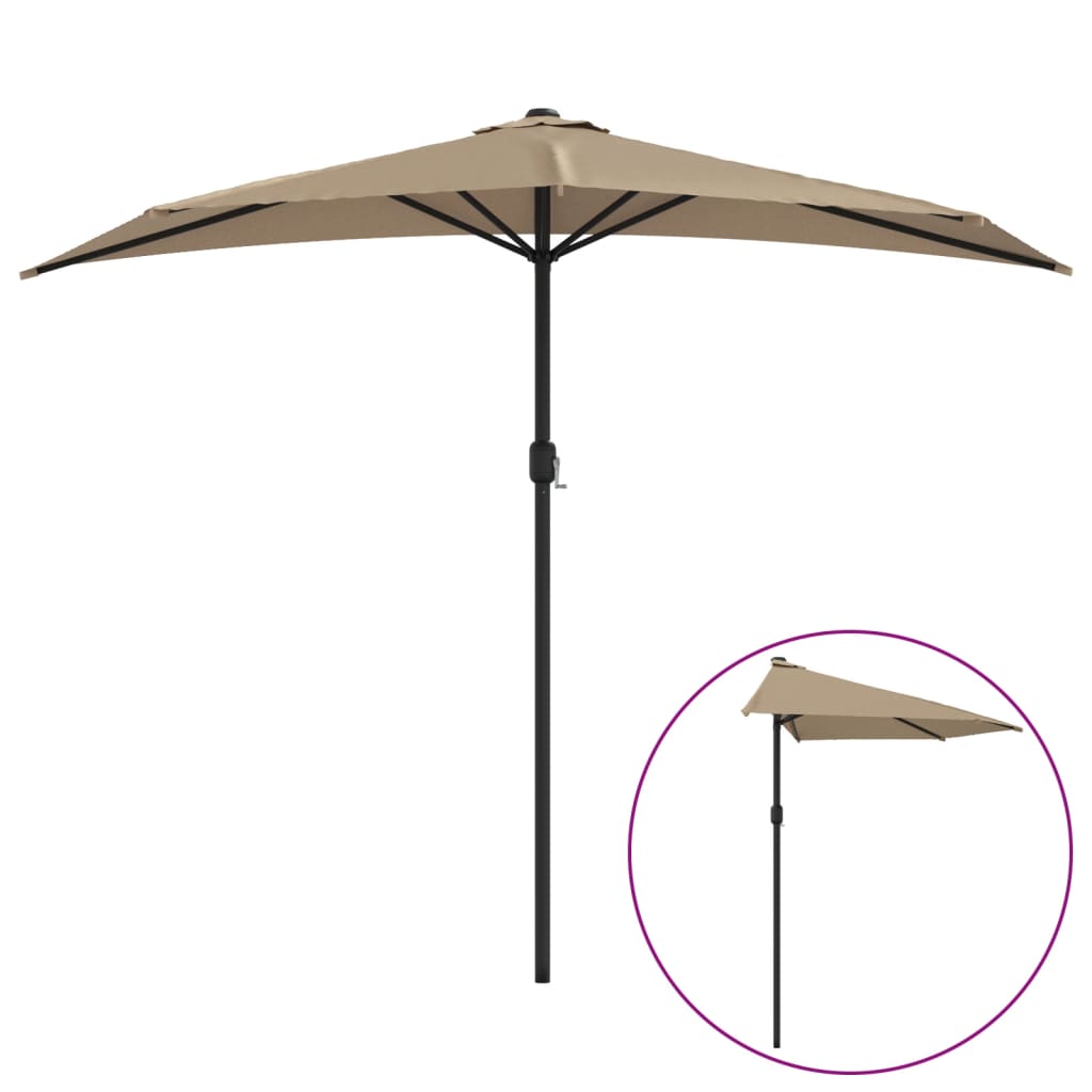 Vidaxl balkonparasol half met aluminium paal 270x144 cm taupe