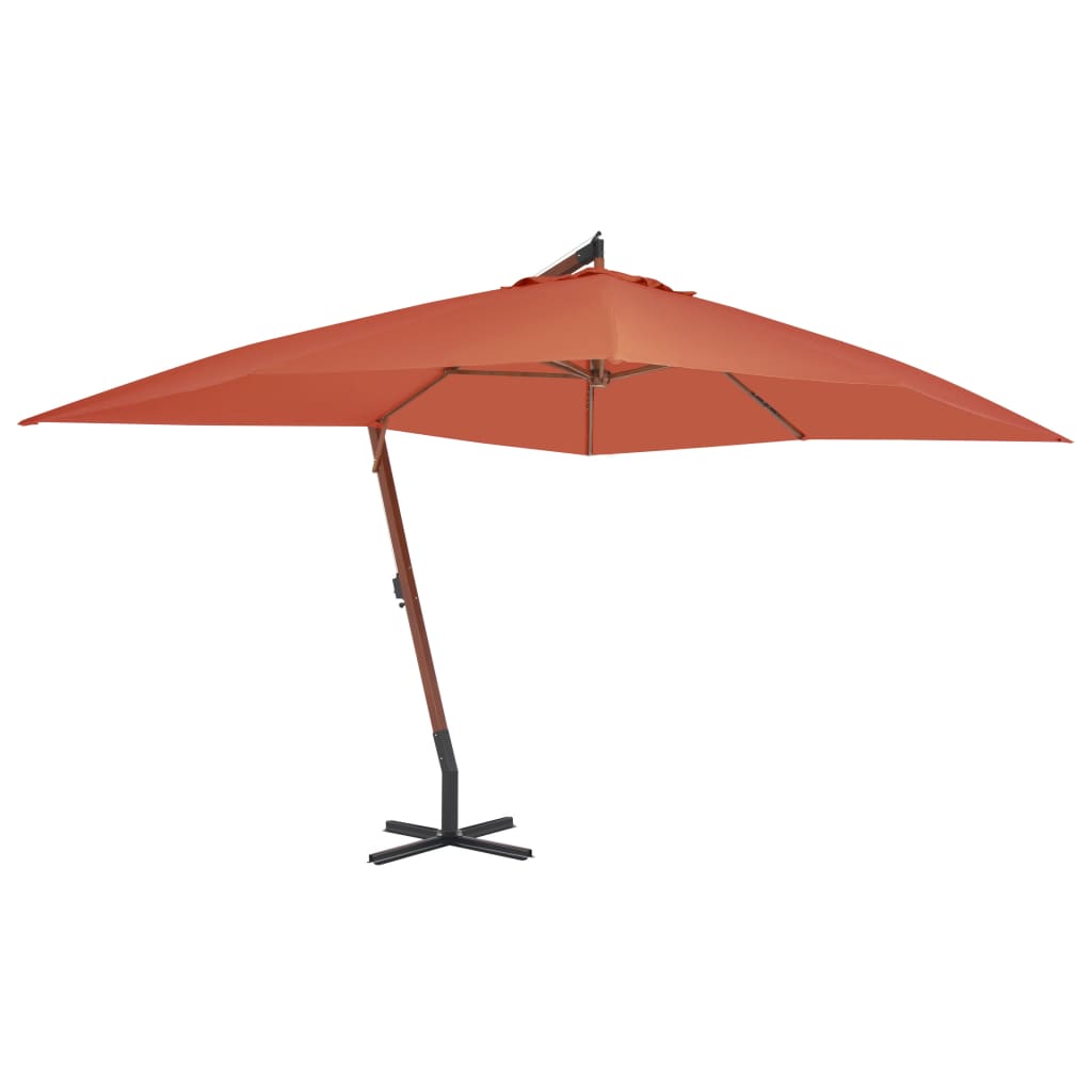 Vidaxl zweefparasol met houten paal 400x300 cm terracottakleurig