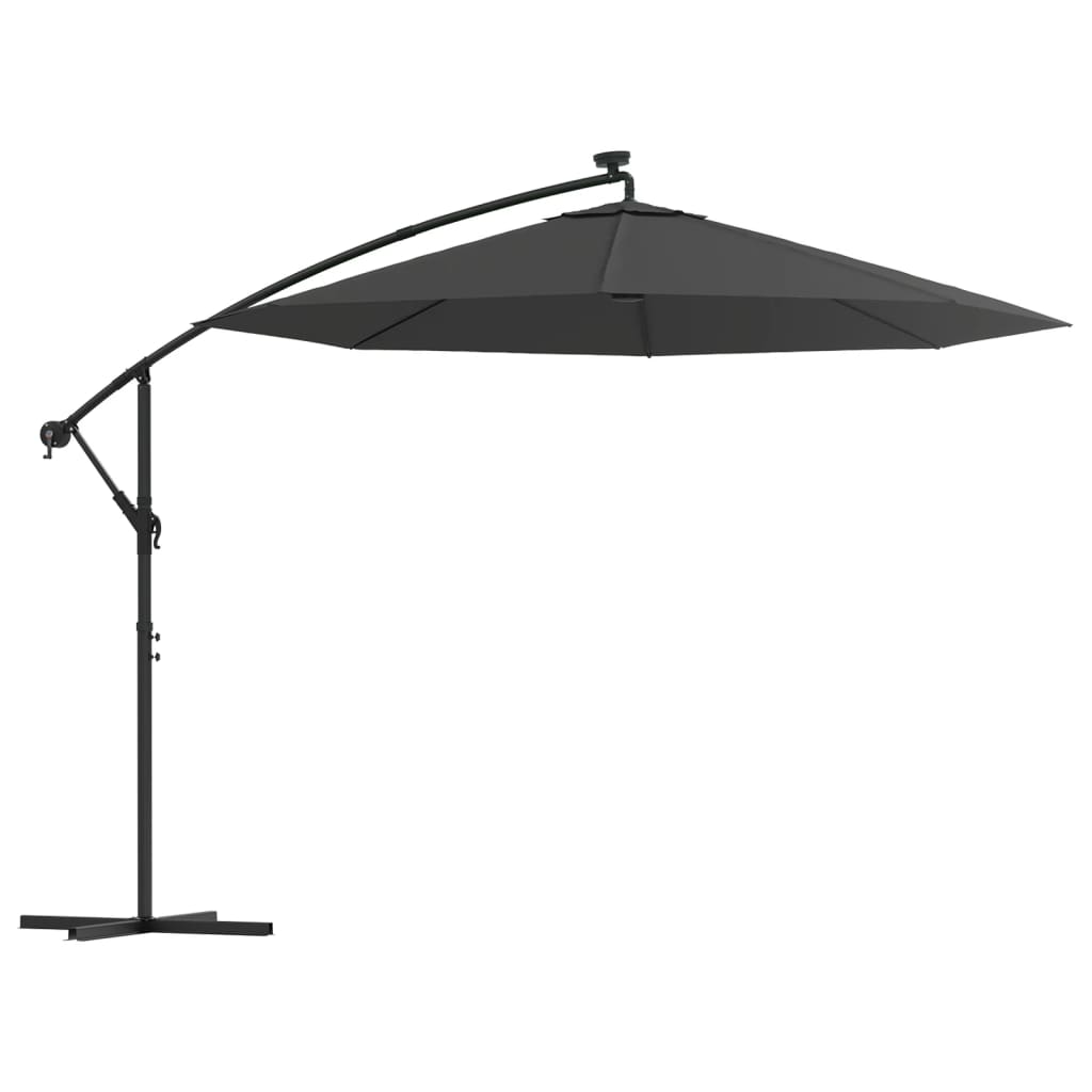 Vidaxl zweefparasol met led-verlichting stalen paal 300 cm antraciet