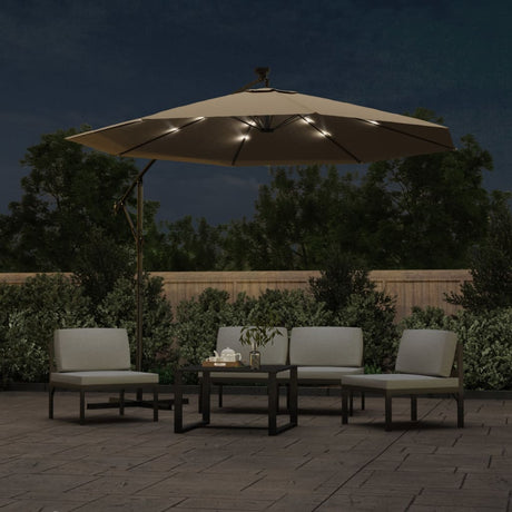 VidaXL Zweefparasol met LED-verlichting stalen paal 300 cm taupe