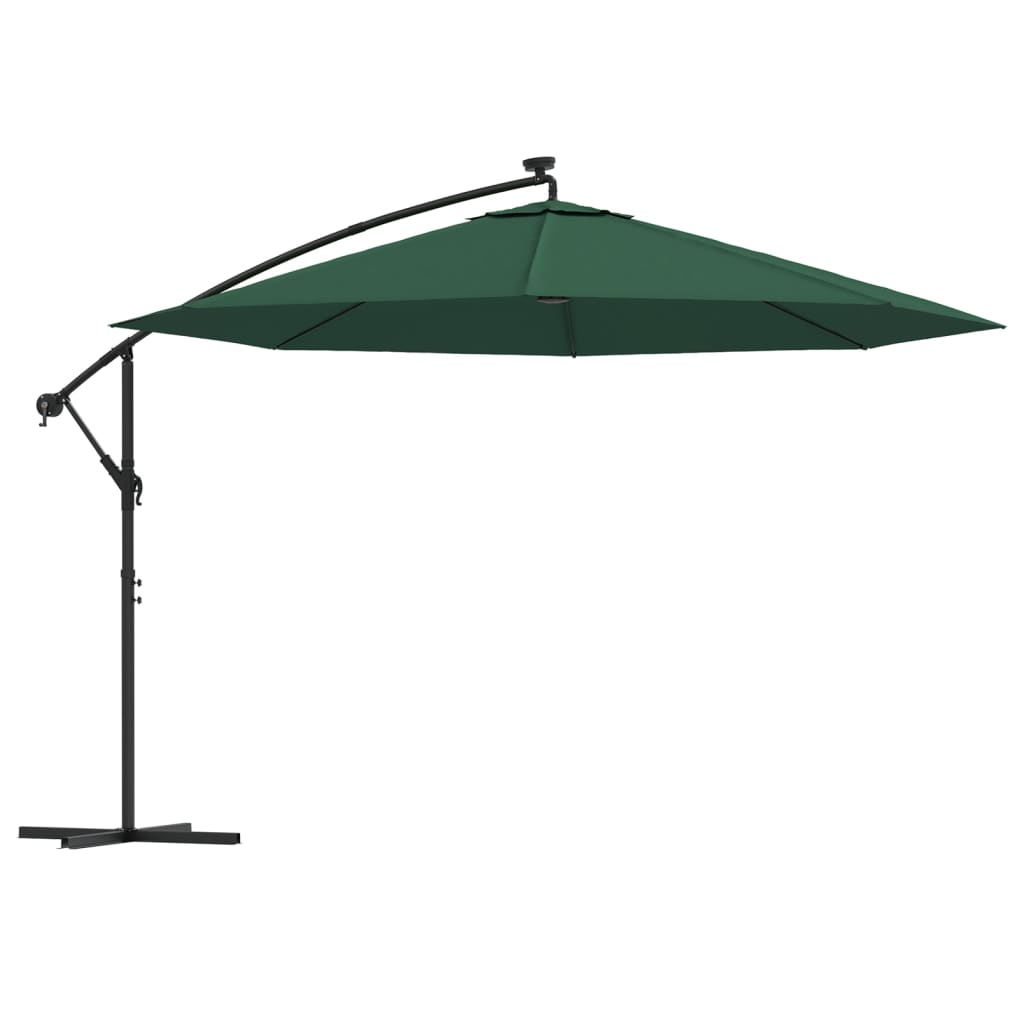 Vidaxl zweefparasol met led-verlichting en metalen paal 350 cm groen