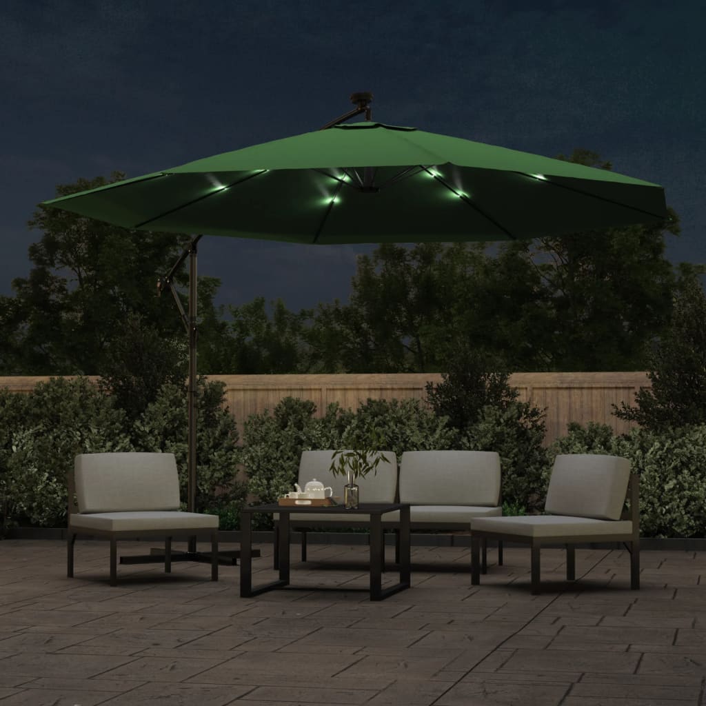 Vidaxl zweefparasol met led-verlichting en metalen paal 350 cm groen