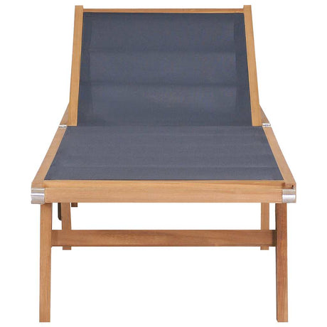 Vidaxl ligbed inklapbaar met wielen massief teakhout en textileen