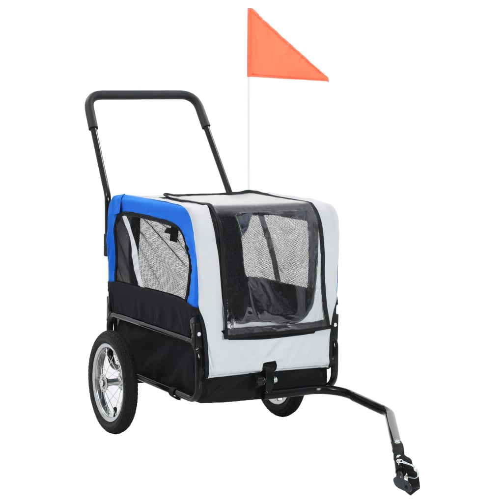 VidaXL Fietstrailer en kinderwagen 2-in-1 grijs en blauw