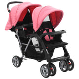 Vidaxl kinderwagen dubbel staal roze en zwart