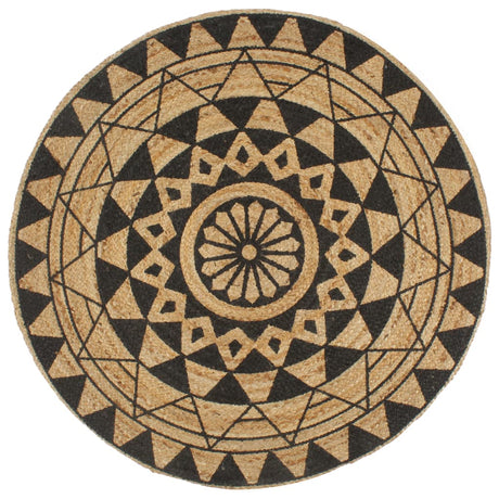 Vidaxl vloerkleed handgemaakt met zwarte print 120 cm jute