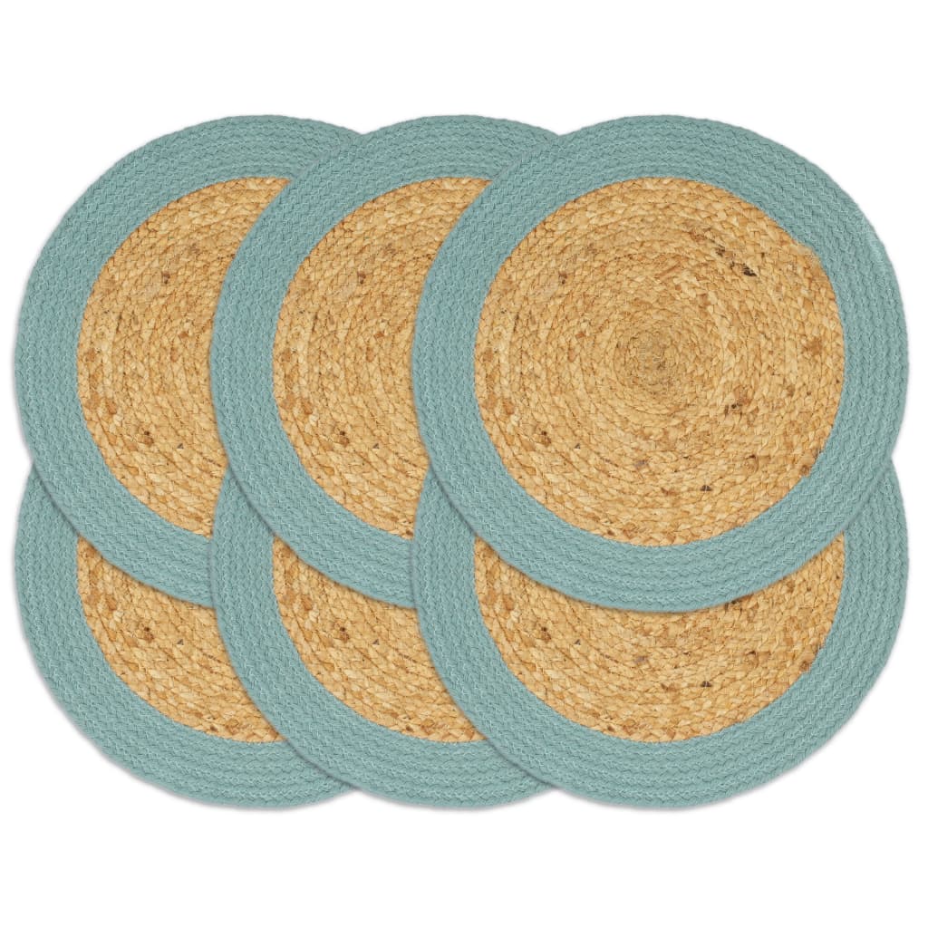 Vidaxl placemats 6 st 38 cm jute en katoen natuurlijk en groen