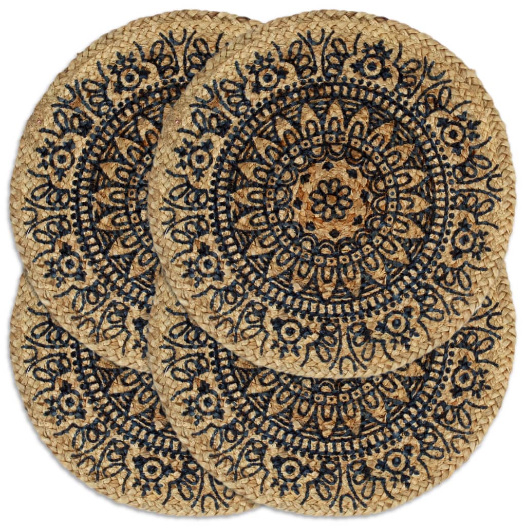 Vidaxl placemats 4 st rond 38 cm jute donkerblauw