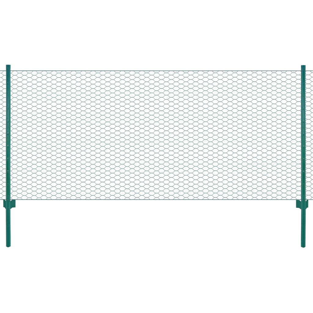 Vidaxl draadgaashek met palen 25x0,5 m staal groen