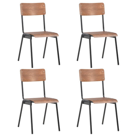Vidaxl eetkamerstoelen 4 st massief multiplex staal bruin
