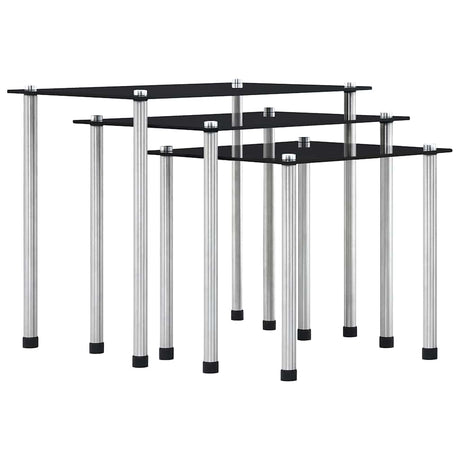 Vidaxl 3-delige tafeltjesset gehard glas zwart