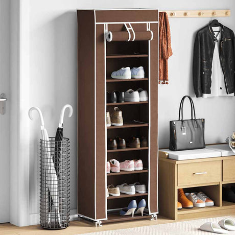Vidaxl stoffen schoenenrek met hoes 162 x 57 x 29 cm bruin