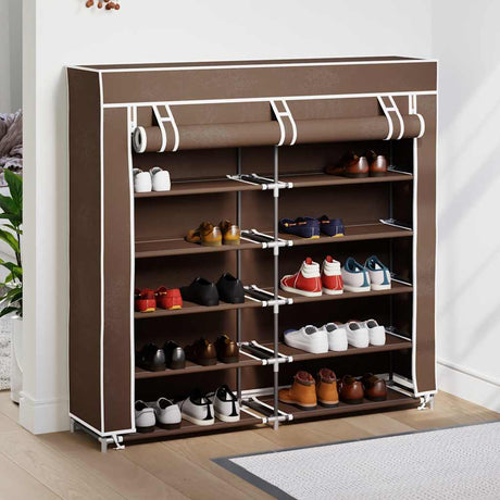 Vidaxl schoenenkast met hoes 115x28x110 stof bruin