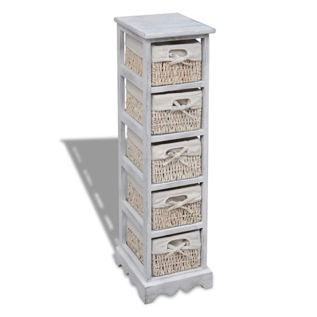 Vidaxl opbergrek met 5 weefmanden hout wit