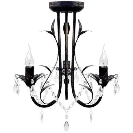Vidaxl kroonluchter art nouveau metaal kristallen kralen 3 gloeilampen zwart