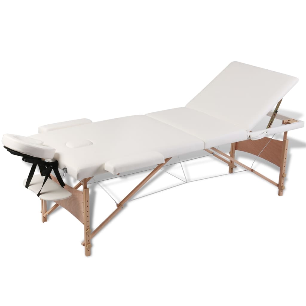 Vidaxl inklapbare massagetafel 3 zones met houten frame (creme)