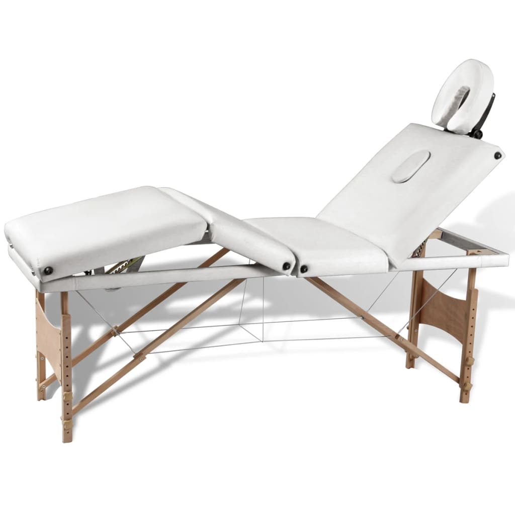 Vidaxl inklapbare massagetafel 4 zones met houten frame (creme)