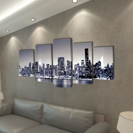 VidaXL Canvas muurdruk set monochroom York skyline 100 x 50 cm