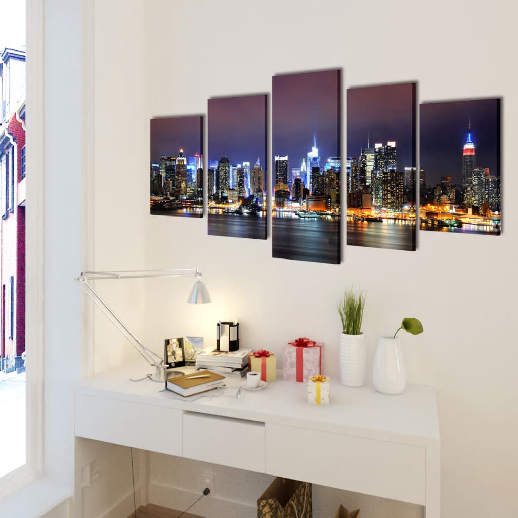 Vidaxl canvas muurdruk set kleurrijke york skyline 100 x 50 cm