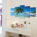 VidaXL Canvas muurdruk set zandstrand met palmboom 200 x 100 cm