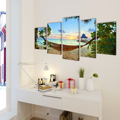 Vidaxl canvas muurdruk set zandstrand met hangmat 100 x 50 cm