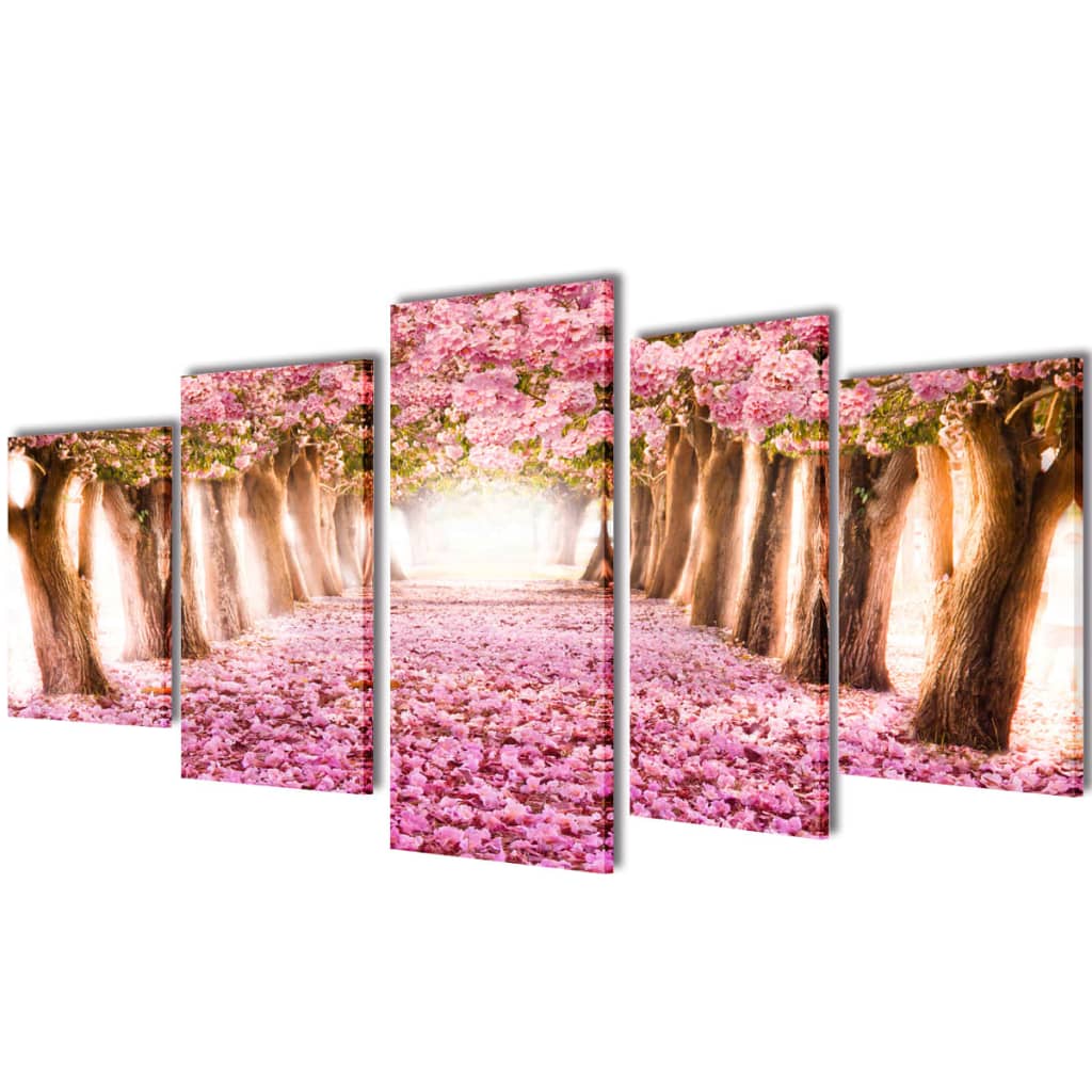 VidaXL Canvas muurdruk print set kersenbloesem 100 x 50 cm