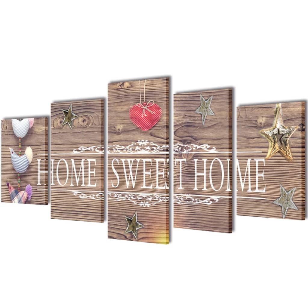 VidaXL Canvas Wall Print Set Home Sweet Home Design 200 x 100 cm