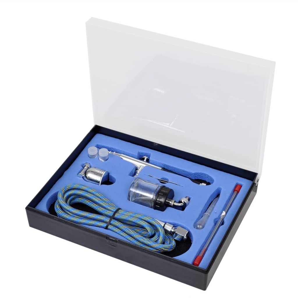 VidaXL Airbrush set met glazen beker 0,2 0,3 0,5 mm mondstukken