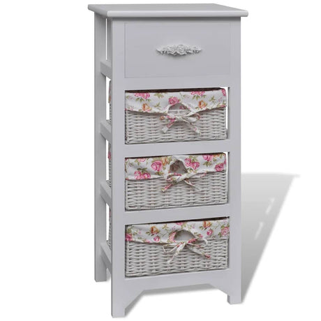 Vidaxl kast met 1 lade en 3 manden paulowniahout wit