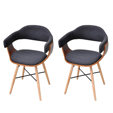 Vidaxl eetkamerstoelen 2 st gebogen hout en stof donkergrijs