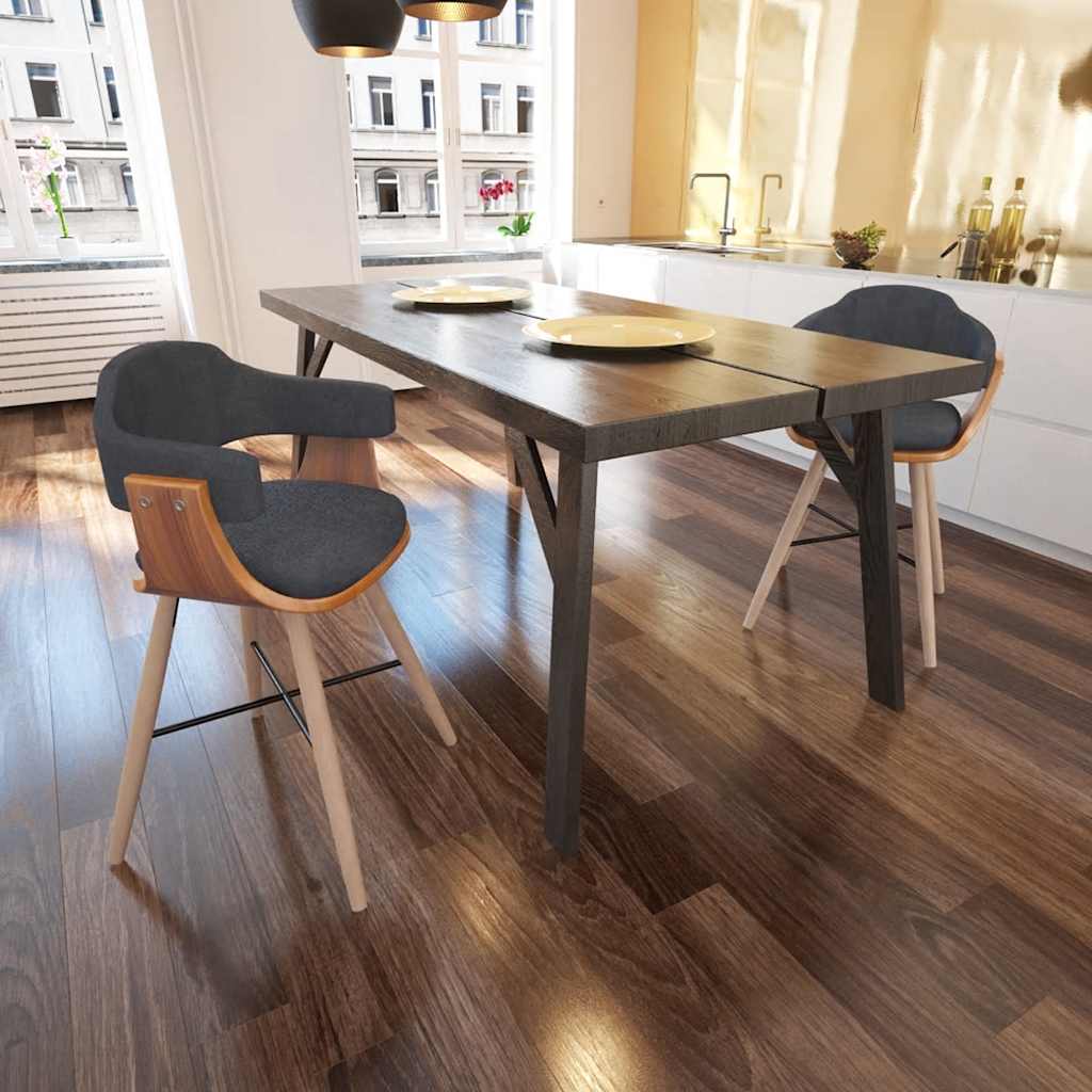 Vidaxl eetkamerstoelen 2 st gebogen hout en stof donkergrijs