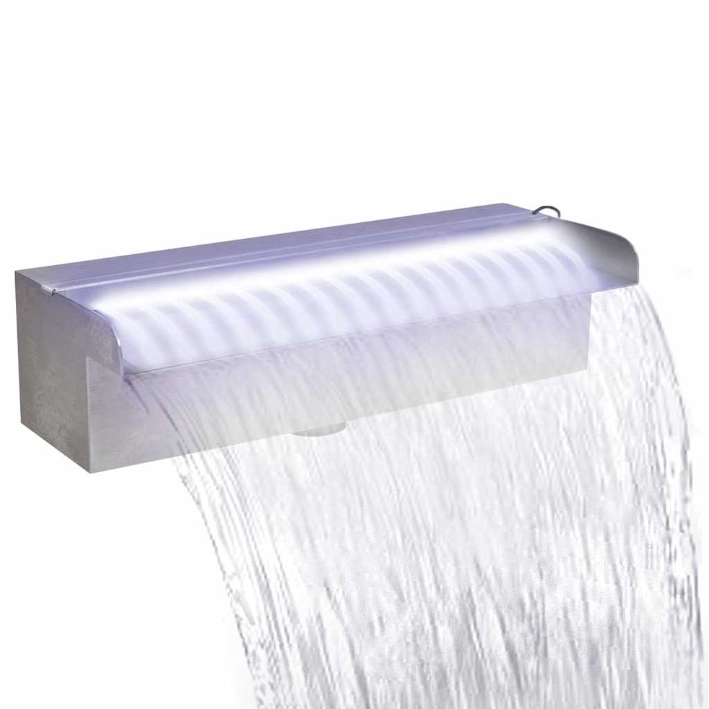 Vidaxl zwembadwaterval met led's rechthoekig 30 cm roestvrij staal