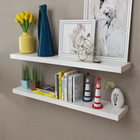 Vidaxl wandplanken mdf zwevend voor boeken dvd wit 2 st