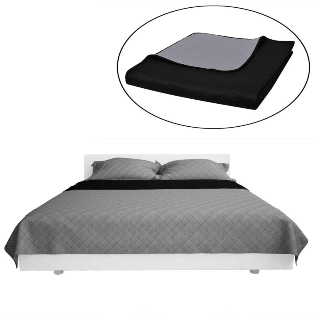 VidaXL Bedsprei gewatteerd dubbelzijdig 170x210 cm zwart grijs