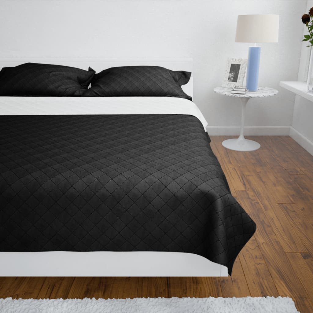 VidaXL Bedsprei gewatteerd dubbelzijdig 220x240 cm zwart wit