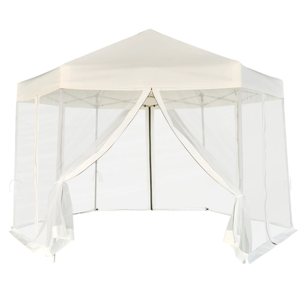 Vidaxl partytent pop-up zeshoekig met 6 zijwanden 3,6x3,1 m crèmewit