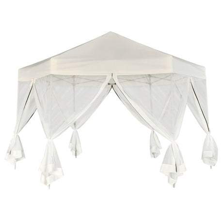 Vidaxl partytent pop-up zeshoekig met 6 zijwanden 3,6x3,1 m crèmewit