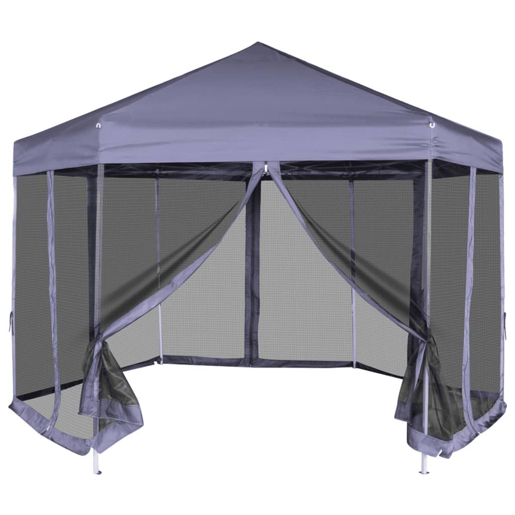 Vidaxl partytent met zijwanden pop-up zeshoekig 3,6x3,1 m donkerblauw