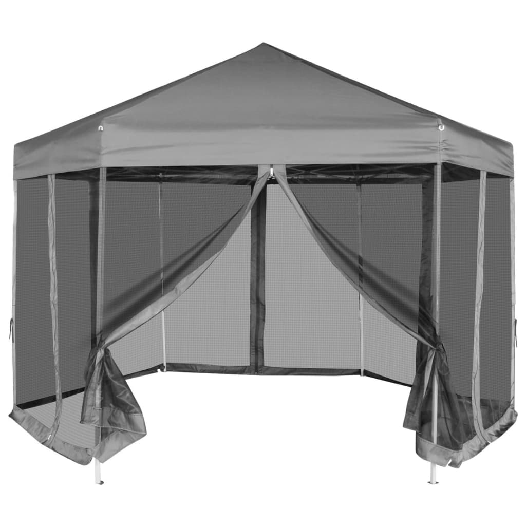 Vidaxl partytent pop-up zeshoekig met 6 zijwanden 3,6x3,1 m grijs