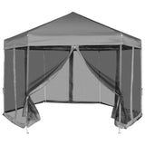 Vidaxl partytent pop-up zeshoekig met 6 zijwanden 3,6x3,1 m grijs