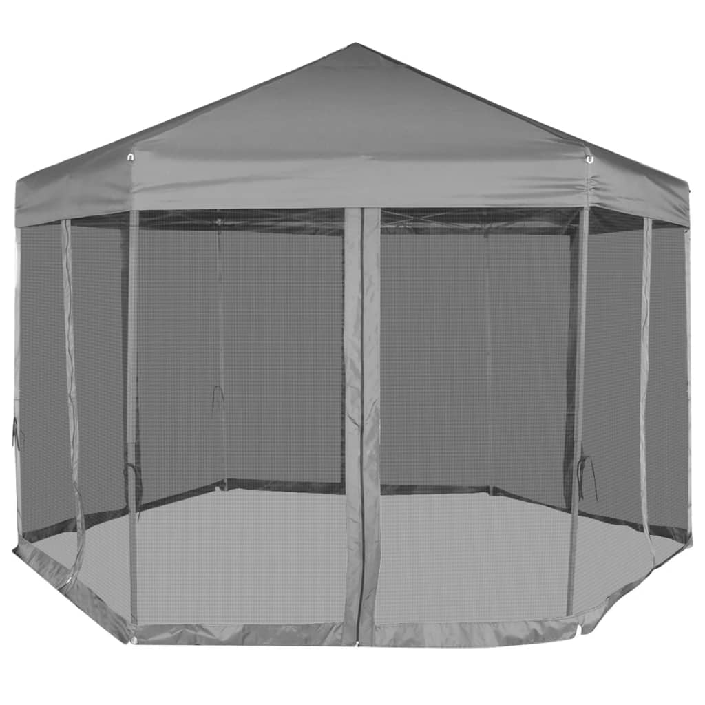 Vidaxl partytent pop-up zeshoekig met 6 zijwanden 3,6x3,1 m grijs