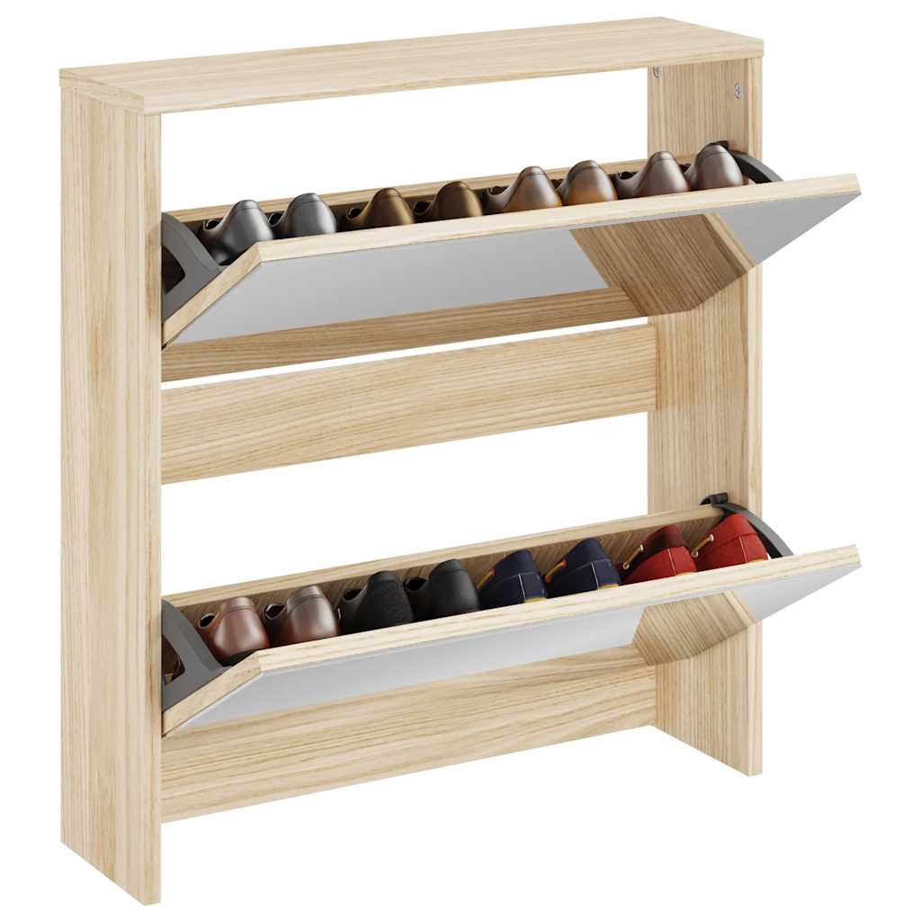 Vidaxl schoenenkast tweelaags met spiegel 63x17x67 cm eiken