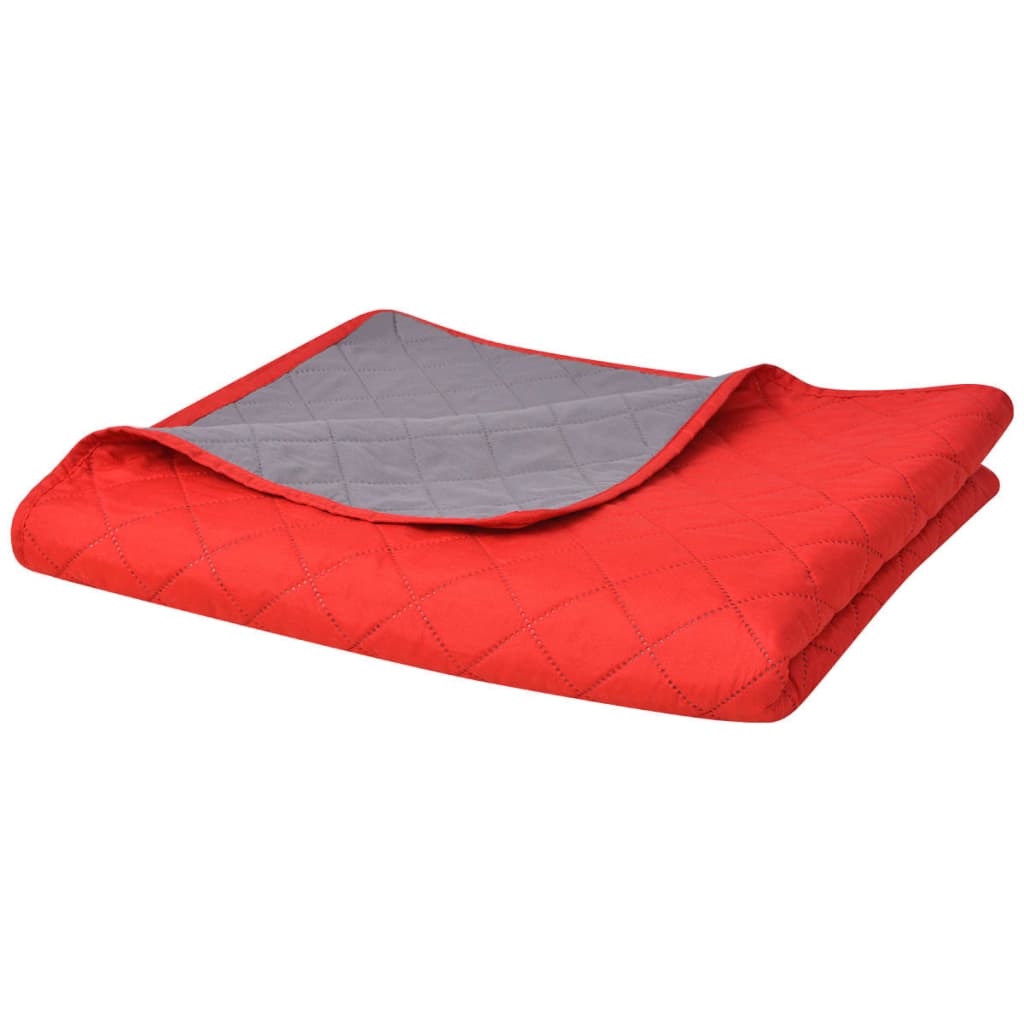 Vidaxl dubbelzijdige quilt bedsprei rood en grijs 170x210 cm