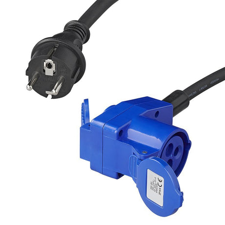 Proplus verloopkabel 40cm van schuko stekker naar haakse cee contrastekker + schuko stopcontact